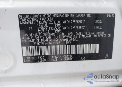 2022 Toyota Rav4 Le from USA, damaged, VIN 2T3K1RFV4NW229605